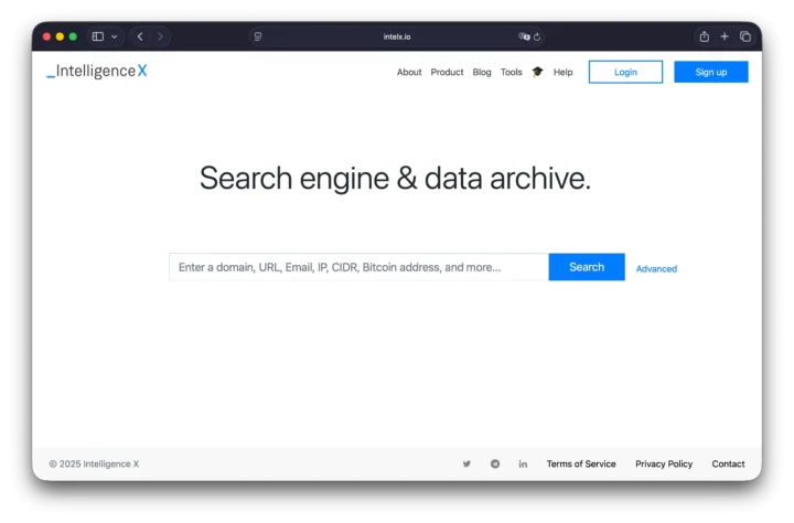 Imagem do IntelX, um dos muitos serviços OSINT