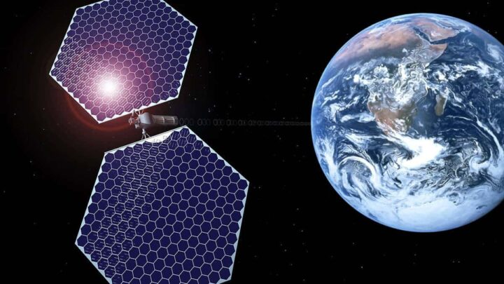 Painéis solares no espaço ao lado da Terra