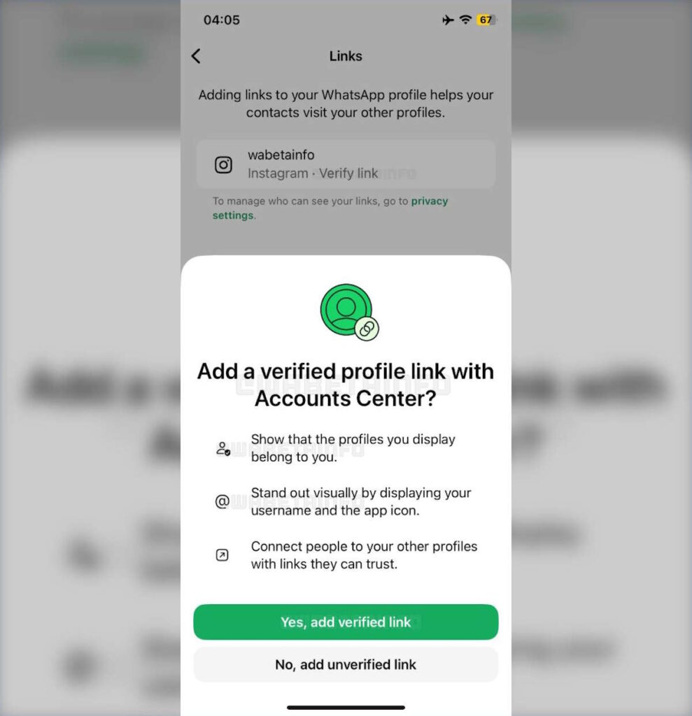 WhatsApp Meta link perfil novidade