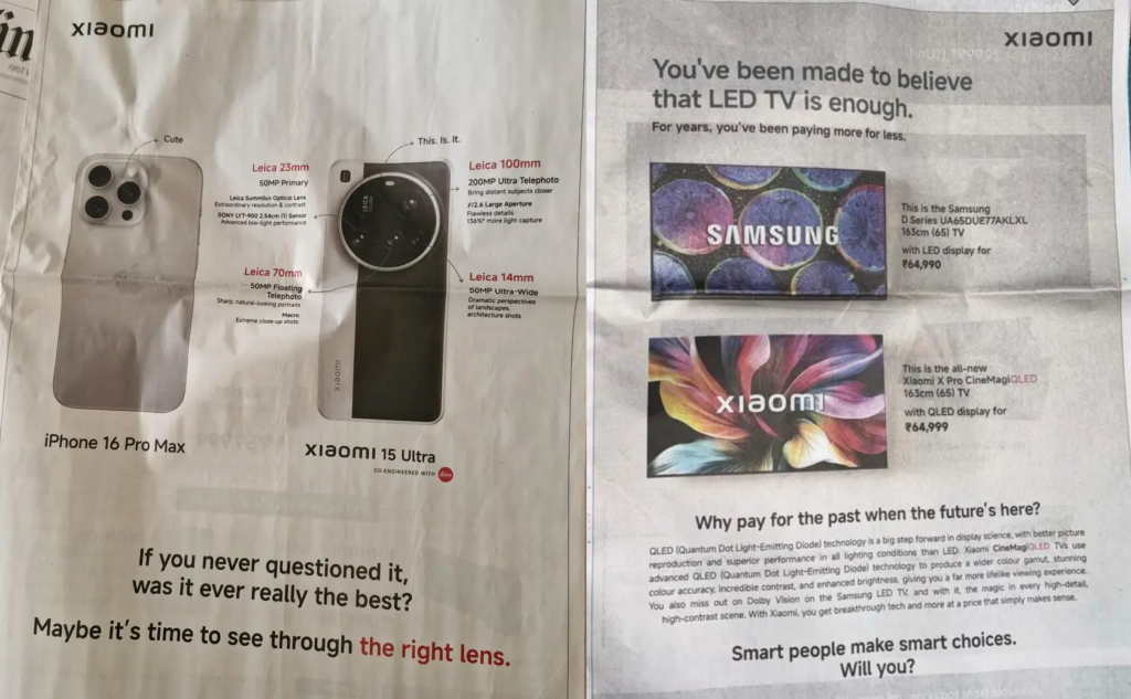 Xiaomi Samsung Apple publicidade