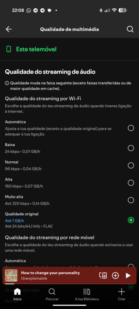 Spotify Lossless música Portugal qualidade