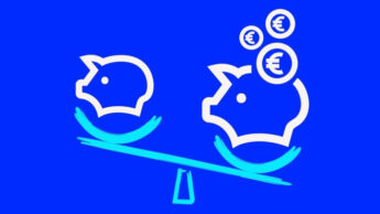 Comparador de Preços da DIGI representado por uma balança com dois porquinhos mealheiros. Um deles a pesar mais