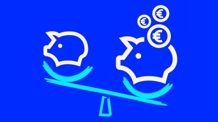 Comparador de Preços da DIGI representado por uma balança com dois porquinhos mealheiros. Um deles a pesar mais