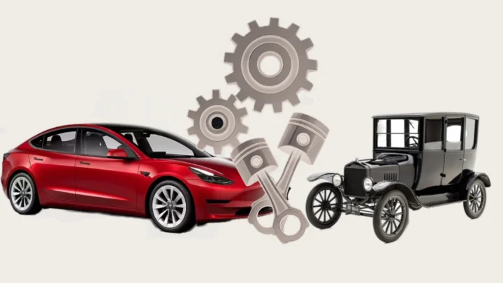 Ilustração da evolução reversa do automóvel