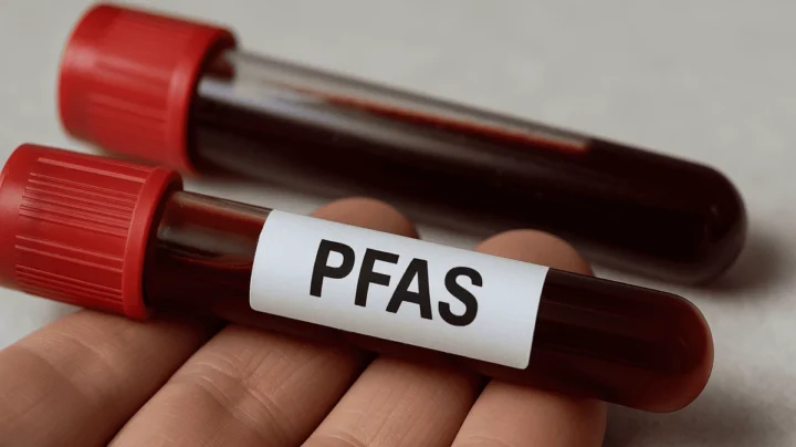 Ilustração de sangue com PFAS