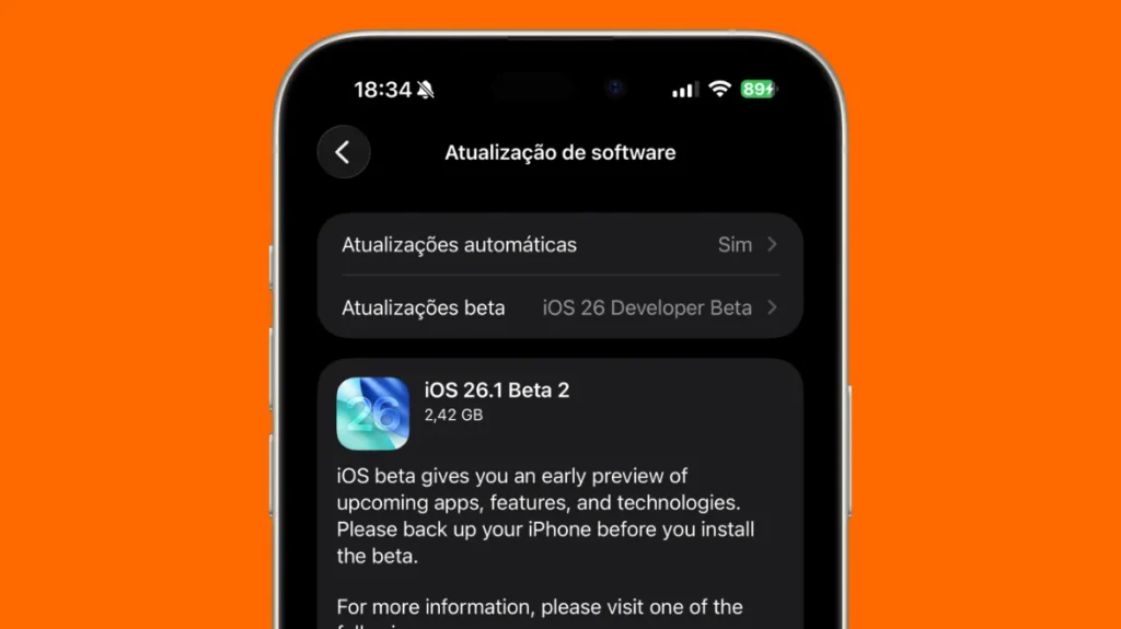 iOS 26.1 beta 2 já disponível
