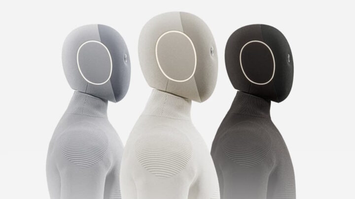 Robô humanoide NEO em cinza, branco e preto
