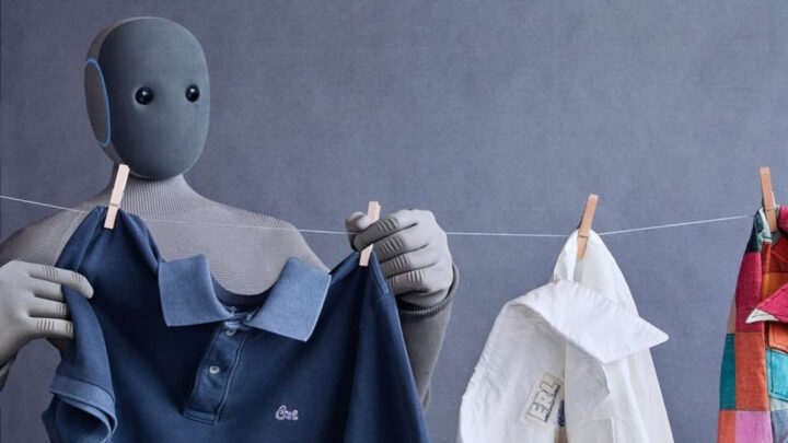 Robô humanoide NEO a pendurar a roupa
