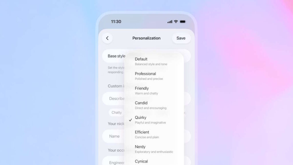 GPT-5.1 OpenAI personalidade IA