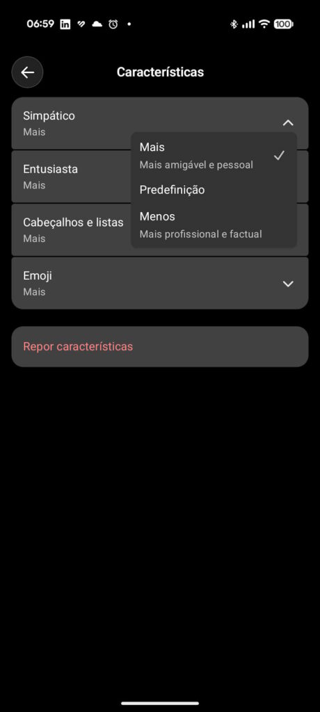 ChatGPT OpenAI personalidade opções
