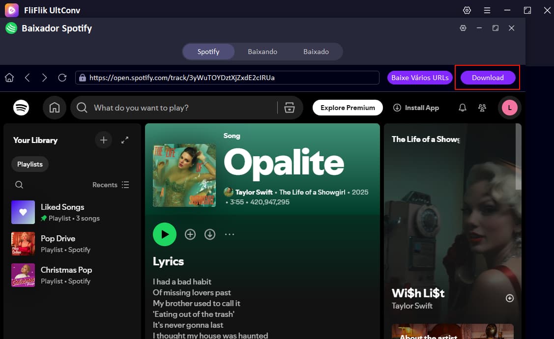 Botão download no FliFlik UltConv