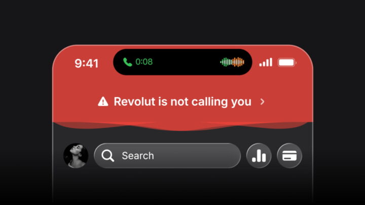 Novo banner na aplicação do Revolut contra burlas
