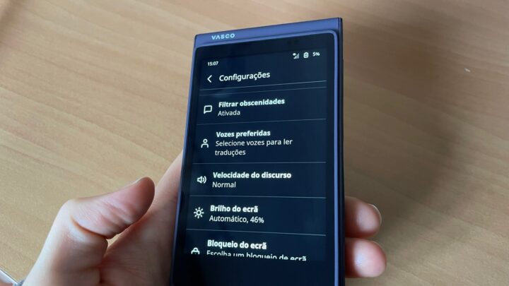 Definições do tradutor automático Vasco Translator Q1
