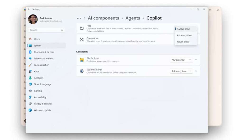 Windows 11 IA Microsoft permissões