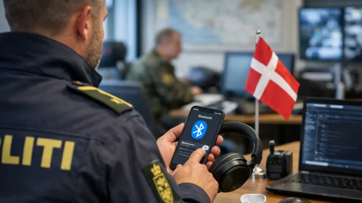 Ilustração da polícia da Dinamarca que vai bloquear o bluetooth