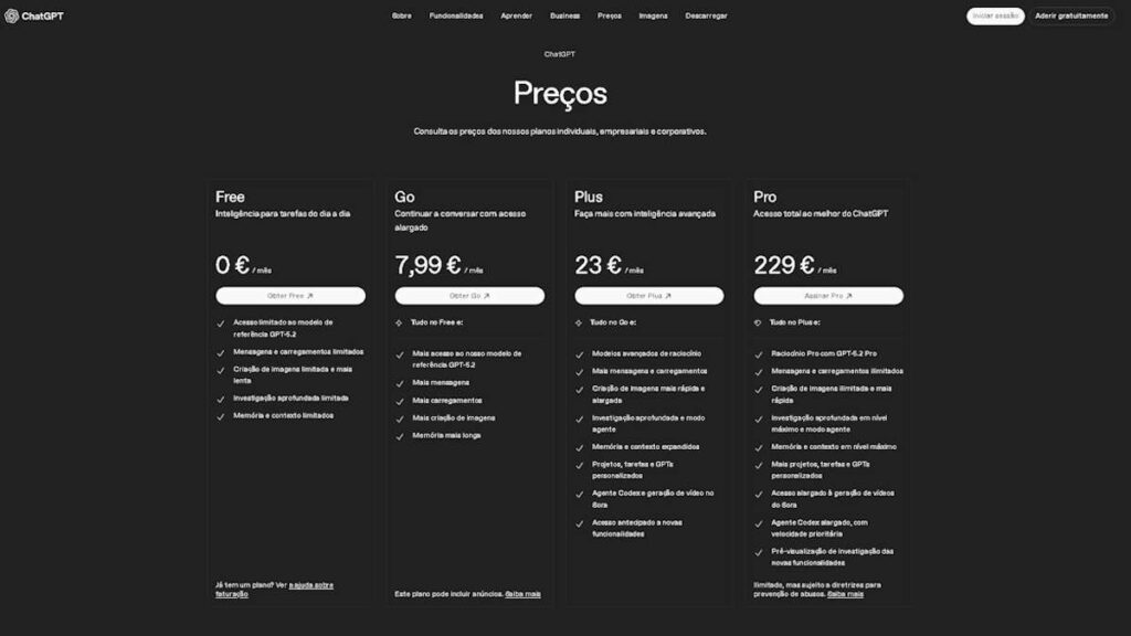 ChatGPT Go OpenAI subscrição limites