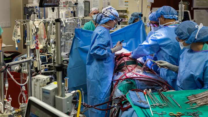 Equipa médica a remover os pulmões infetados. Crédito: Northwestern Medicine