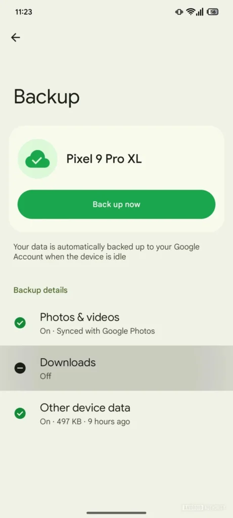 Android cópias segurança downloads Google