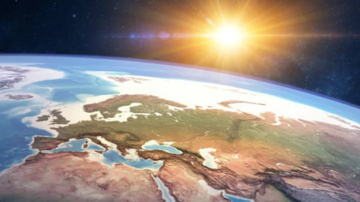 Ilustração luz solar sobre a Europa