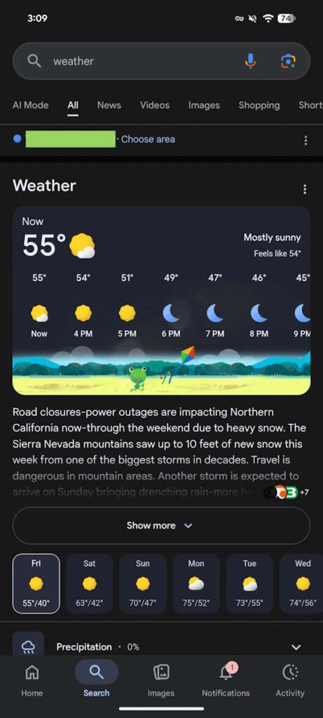 Google Weather Android app previsão tempo