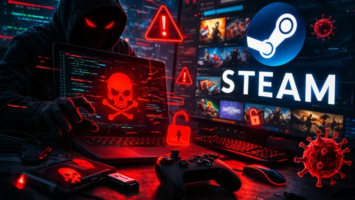 Ilustração jogos Steam com malware