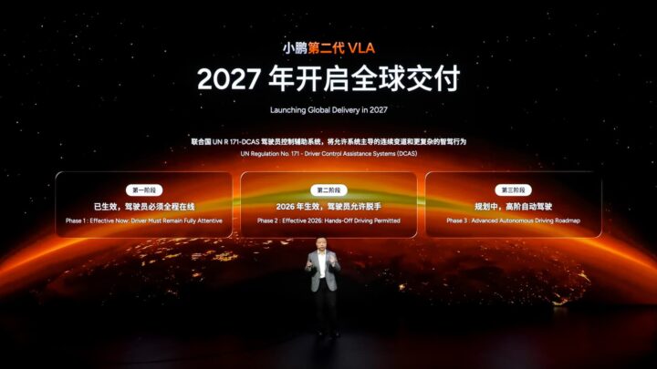 He Xiaopeng, presidente e diretor-executivo da Xpeng, a apresentar o sistema VLA 2.0, no dia 2 de março