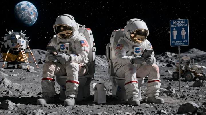 Ilustração astronautas da Artemis II com prisão de ventre