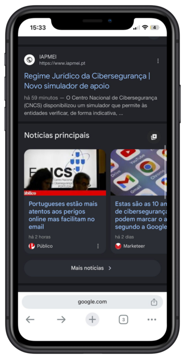 Notícias principais na Pesquisa Google