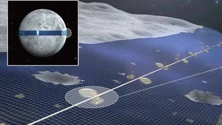 Imagem de conceito de um anel na Lua para energia infinita projetada pelo Japão