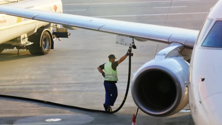 Imagem abastecer avião com combustível.