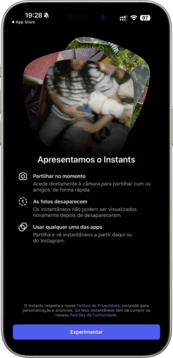 Imagem app Instants da Meta
