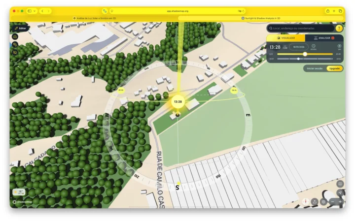 Imagem shadowmap para evitar painéis solares na sombra