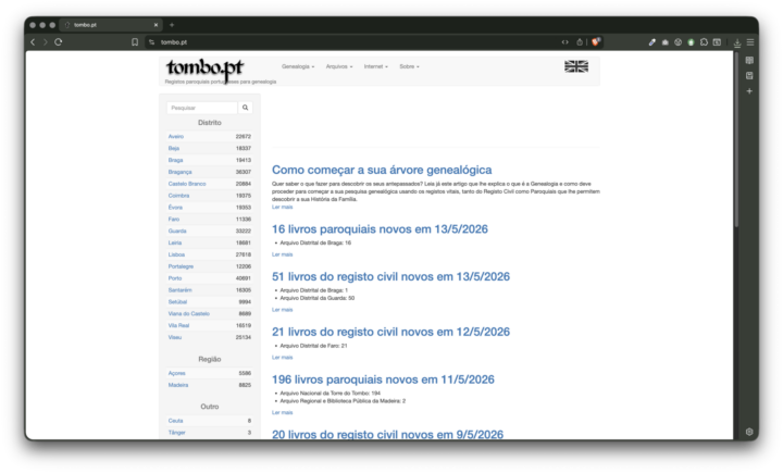 O website tombo.pt, que permite chegar aos nossos antepassados, como avós dos bisavós