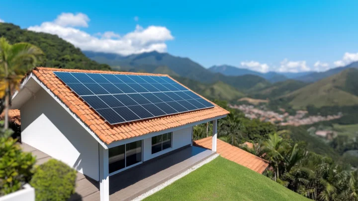 Imagem de painéis solares a produzir energia solar