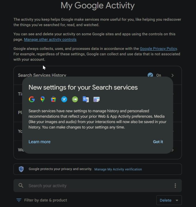 Google privacidade histórico navegação