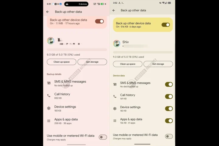 Google backups Android categorias