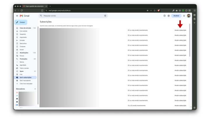 Cancelar subscrições de newsletters e promoções no Gmail