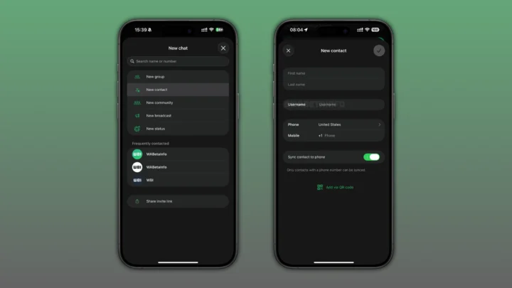 WhatsApp nome de utilizador campo contactos