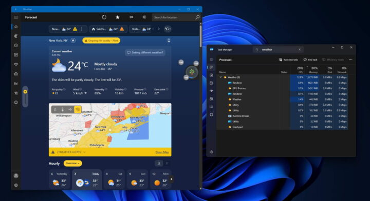 Windows 11 RAM Microsoft app Meteorologia