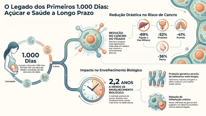 Infografia que explica as consequências de menos açúcar nos primeiros anos de vida