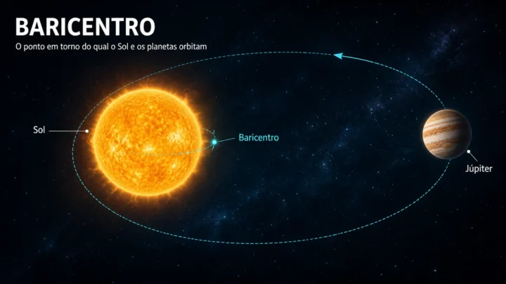 Ilustração do nosso Sol a girar o baricentro