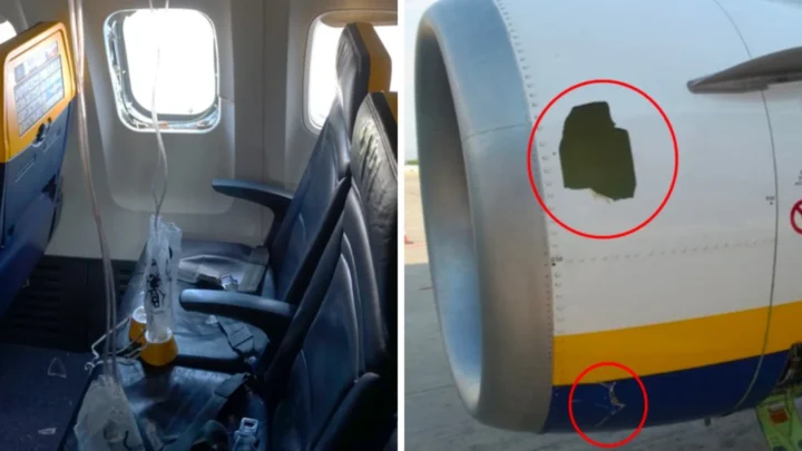 Imagem do dano no avião da Ryanair