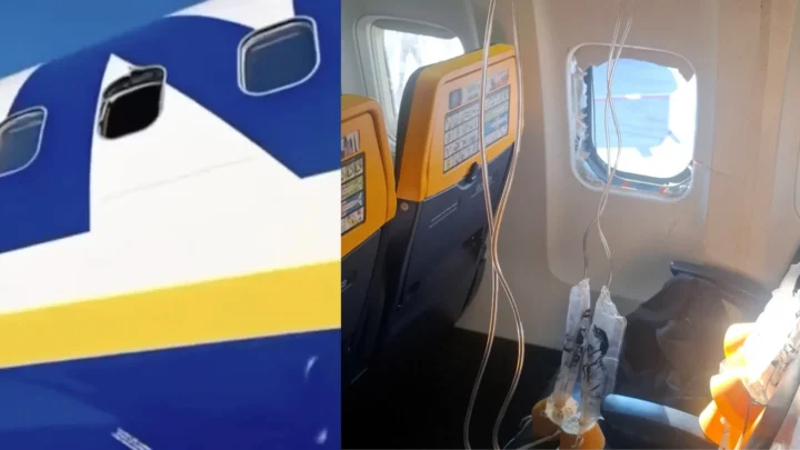 Imagem do dano no avião da Ryanair