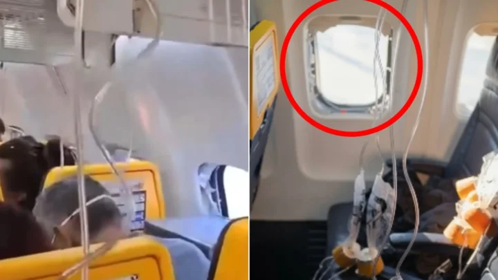 Imagem do dano no avião da Ryanair