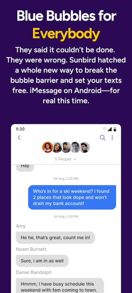 Sunbird iMessage Android mensagens