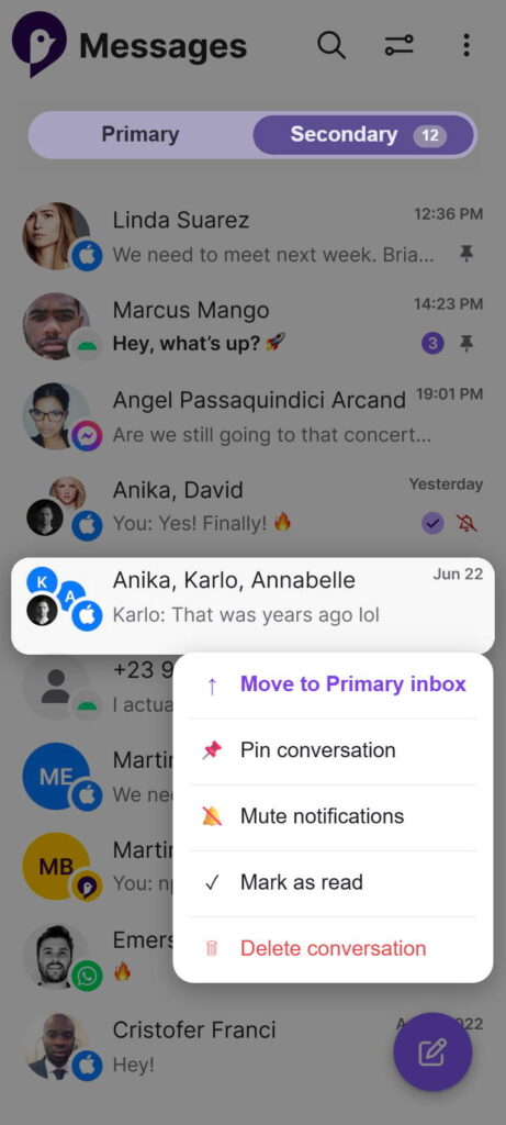 Sunbird iMessage Android mensagens