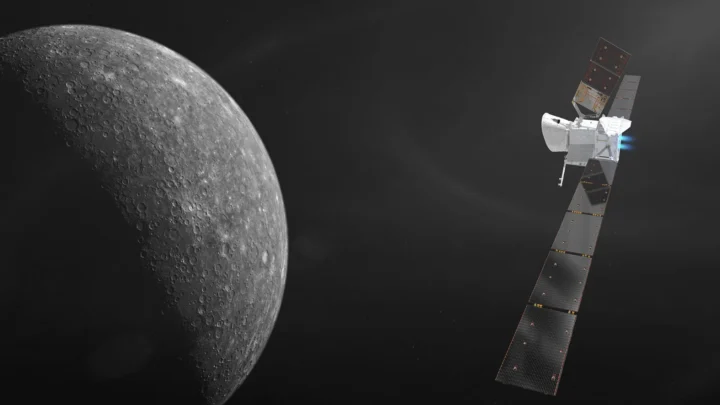 Ilustração da nave BepiColombo a chegar a Mercúrio