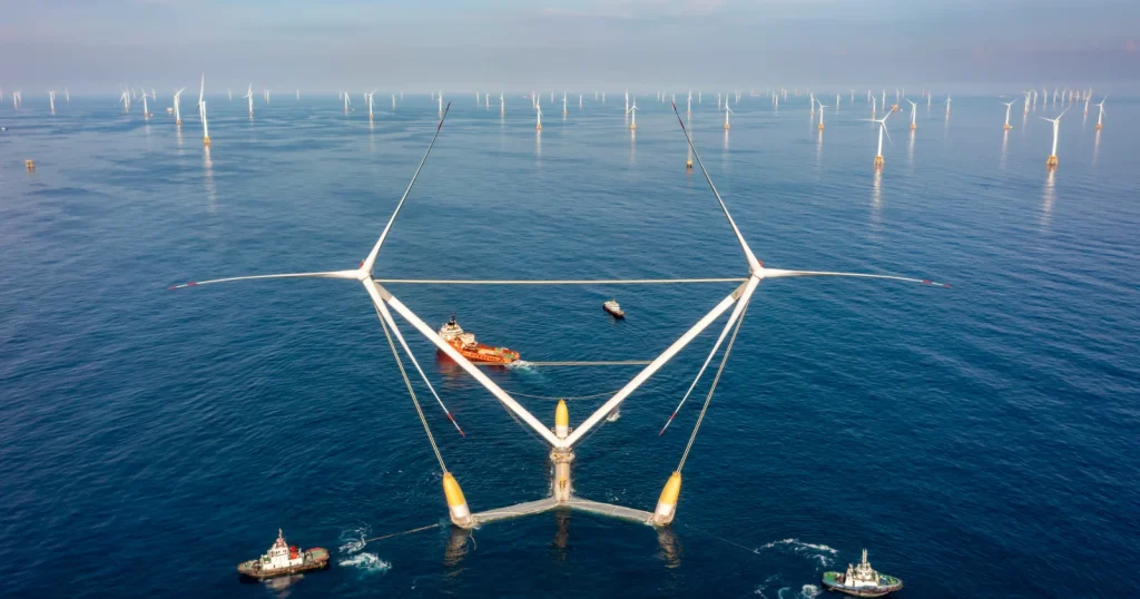 Imagem da plataforma flutuante de energia eólica OceanX