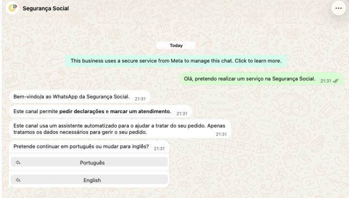Segurança Social: pode obter declarações oficiais através do WhatsApp