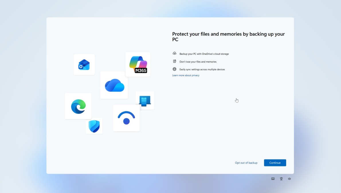 Windows 11 OneDrive backup botão Microsoft